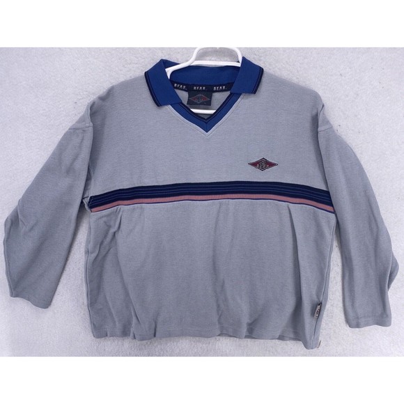 Bear Surf Shirt Men Size Large Logo Pull Over Top V Neck Grey Vintage 1990's - Picture 1 of 10